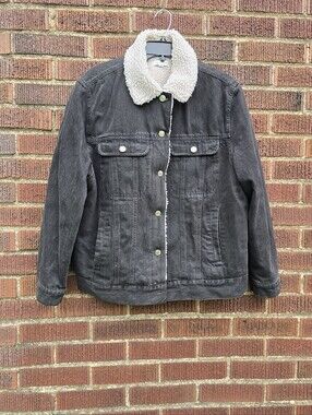Nordstrom Topshop Women’s Black Sherpa-Lined Denim Jacket, Sz 10